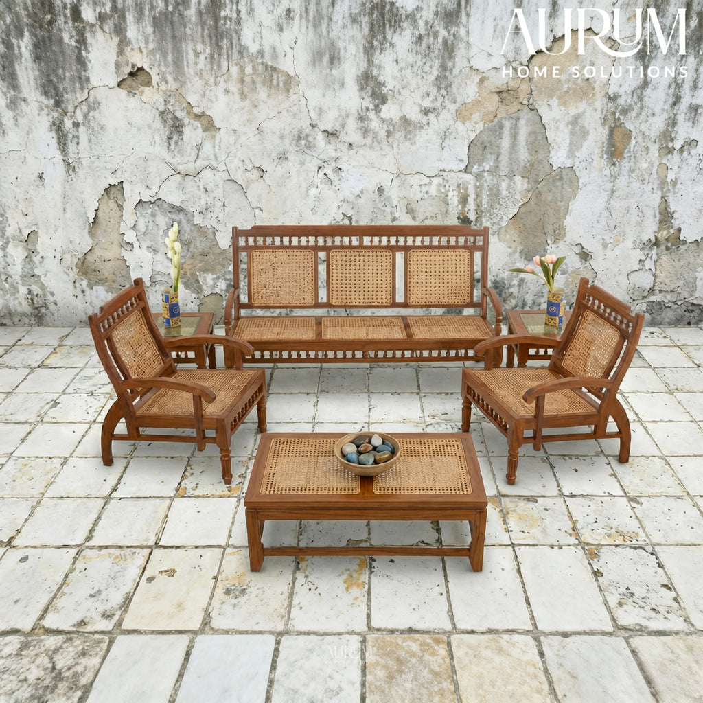 Teakwood Classic Cane Back Sofa Set – Set of 3