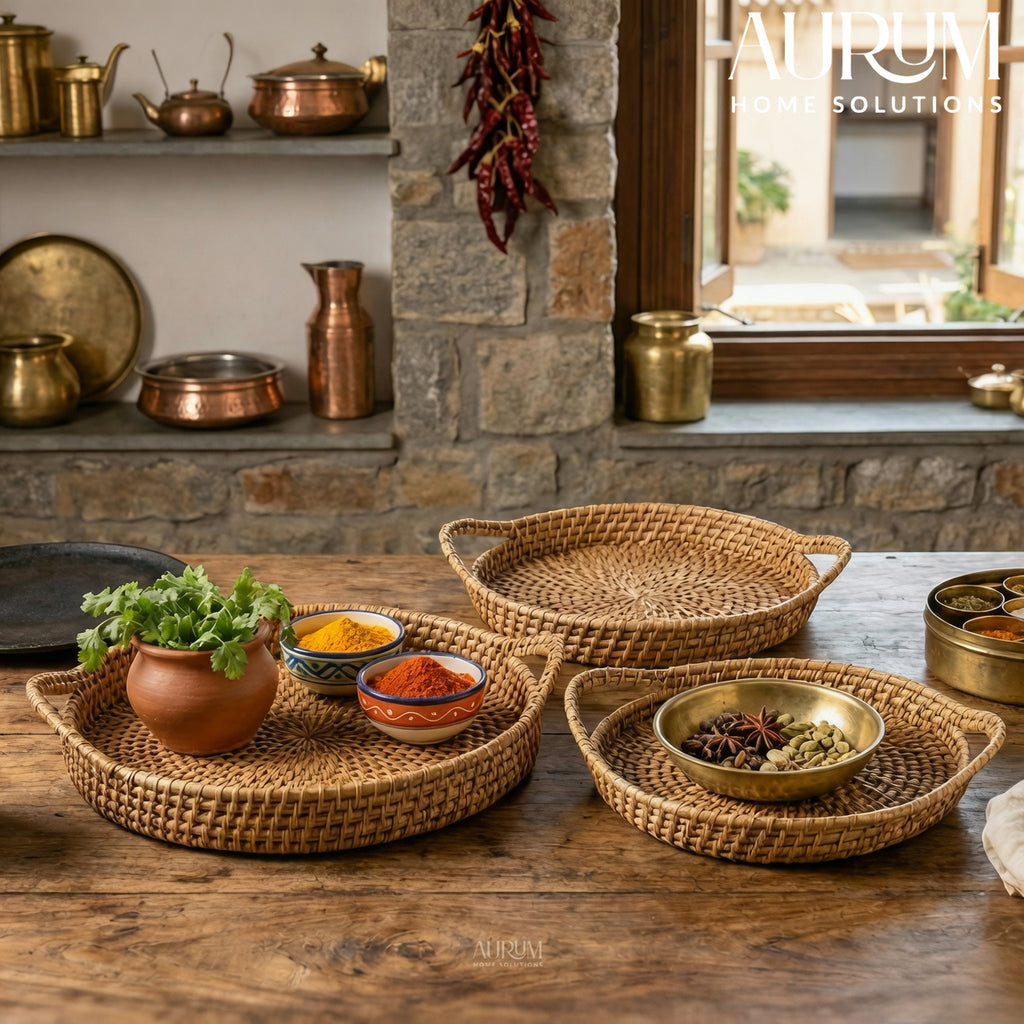 Serving Tray Set of 3 | Graceful Gatherer Trio Oval Rattan