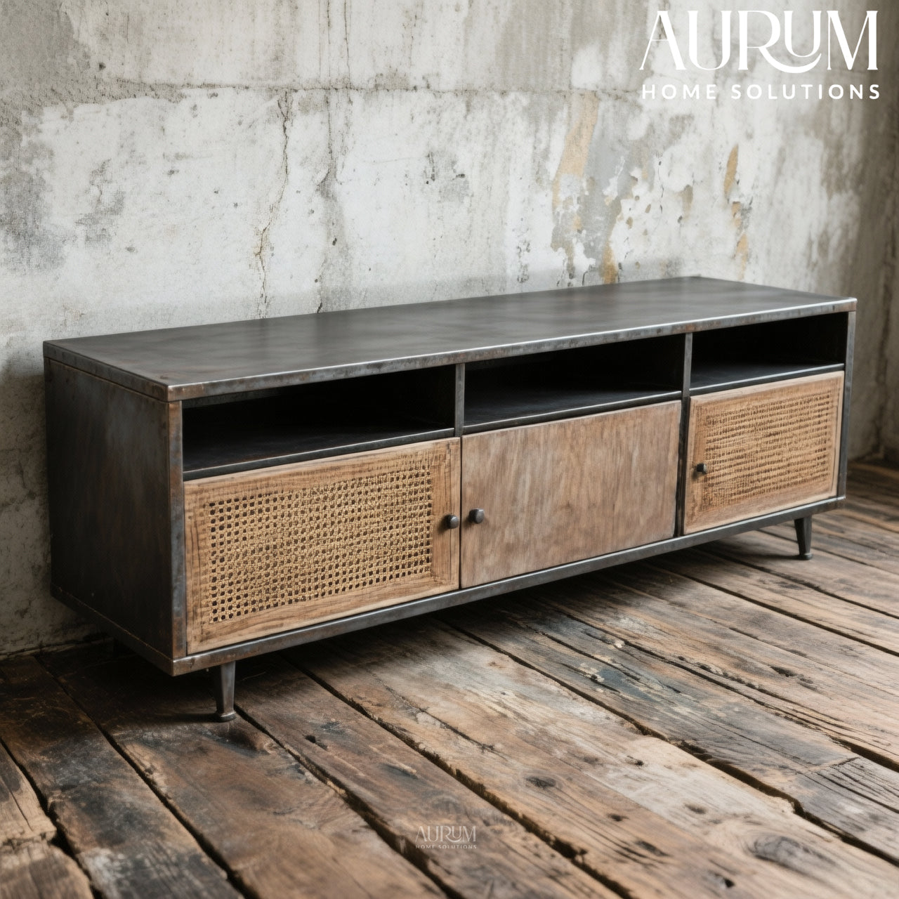 Coastal Charm TV Stand in Wood and Rattan
