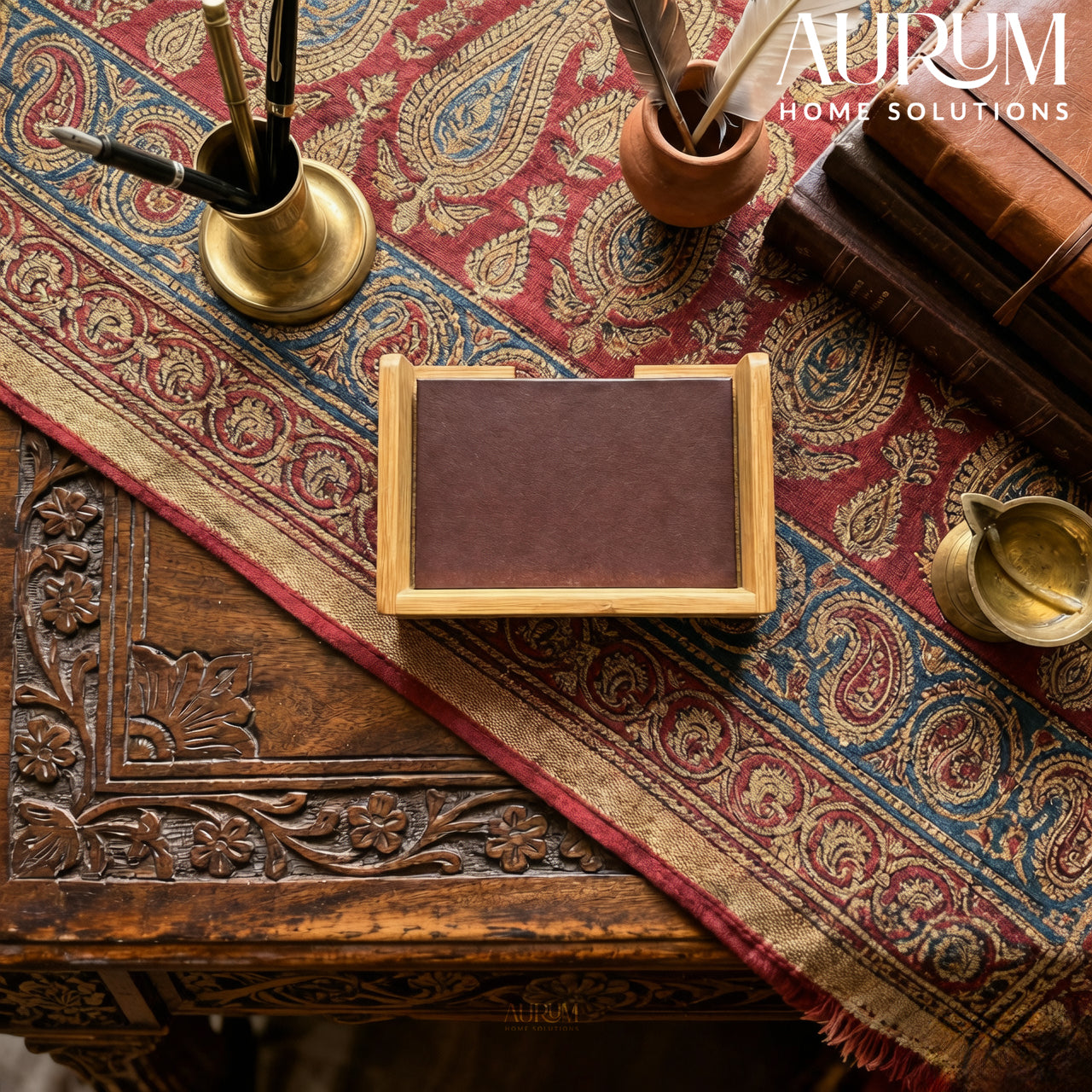 Visiting Card Holder Bamboo Desk Organizer | Heritage Decor
