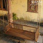 Classic Slatted Back Teakwood Swing with Cane Inlay