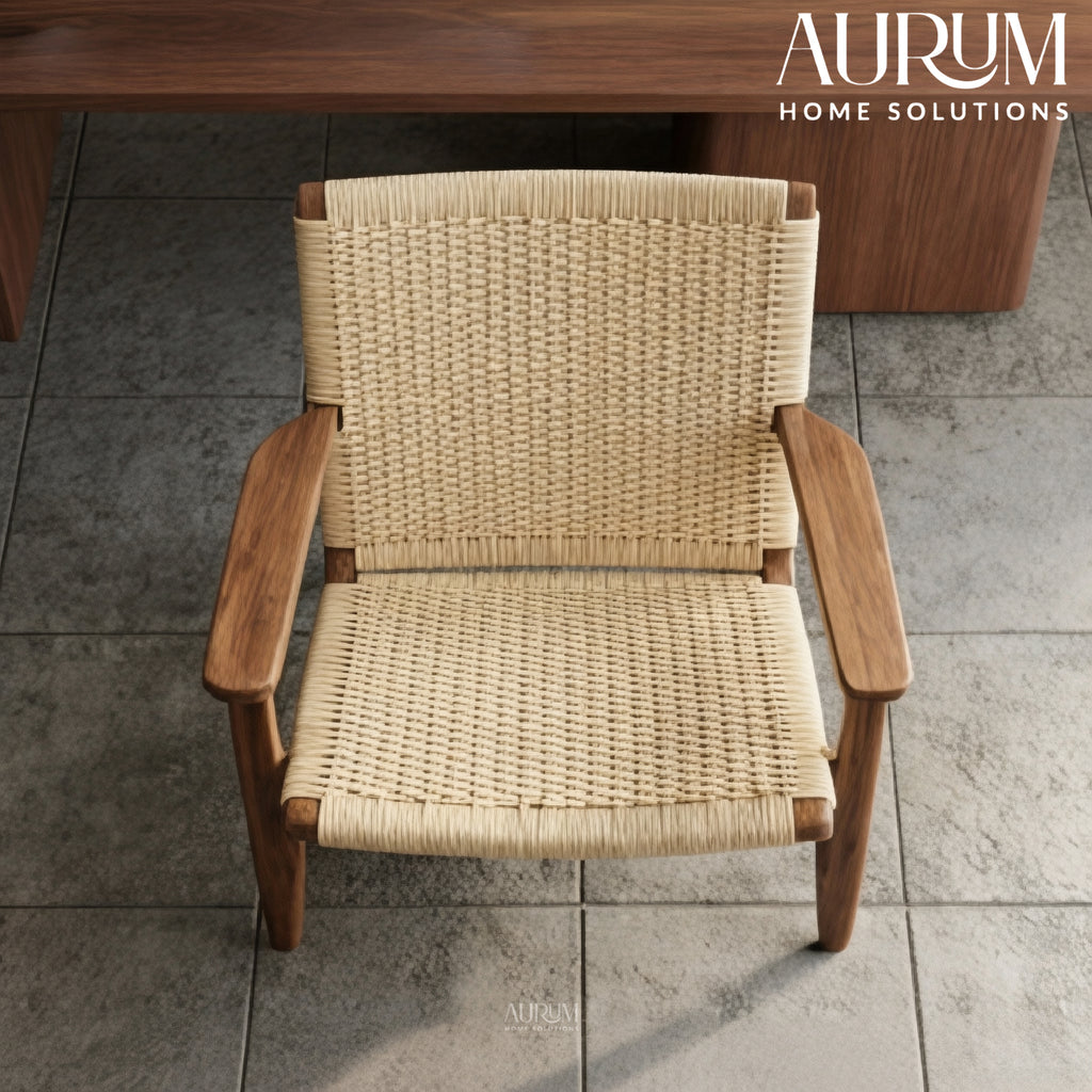Handcrafted Teakwood Paper Rope Accent Chair