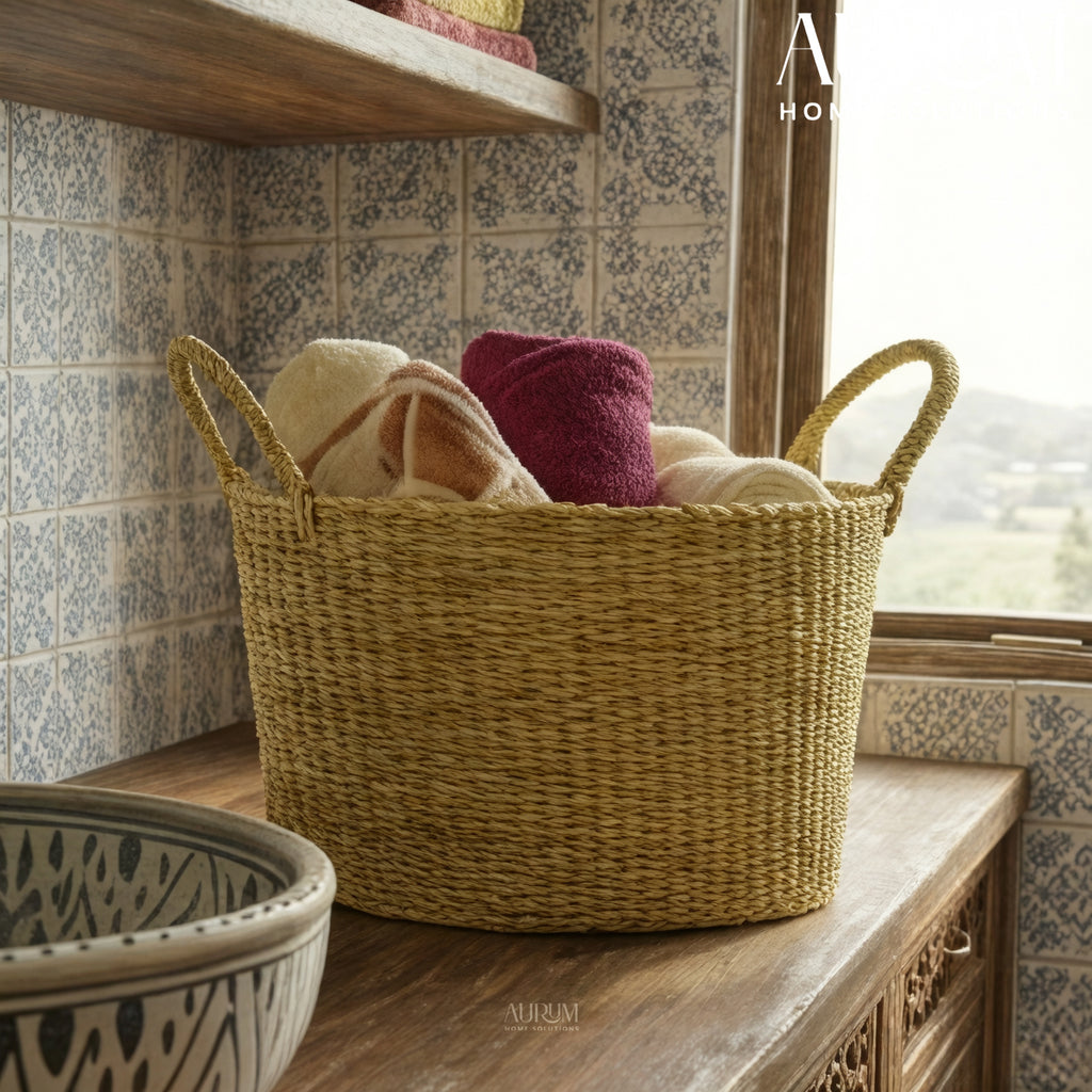 Laundry Basket with Handles | Vedixa Kauna Grass Storage