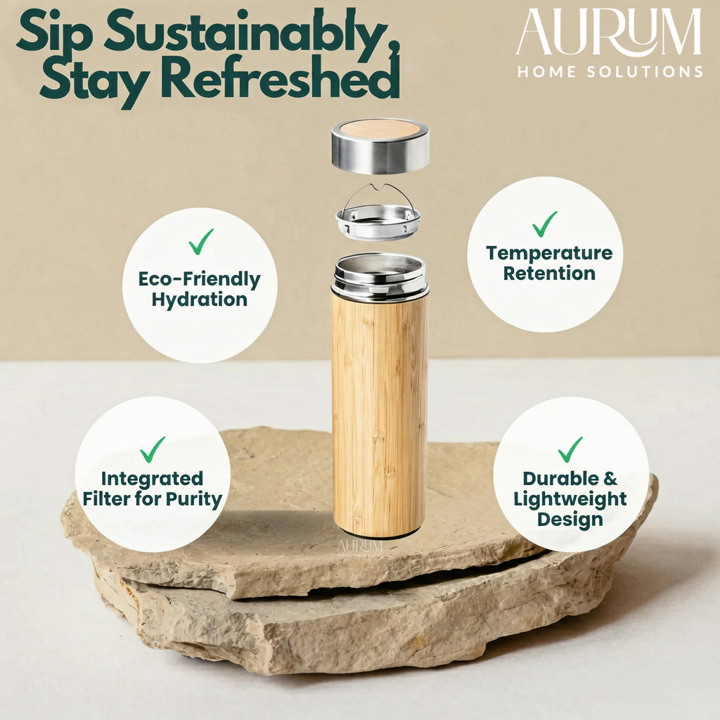 Bamboo Bottle with Stainless Steel Filter and Interior | EcoSip Tumbler