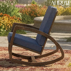 Serene Blue Cushioned Wooden Rocking Chair with Walnut Finish