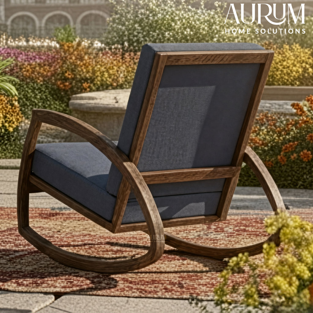 Serene Blue Cushioned Wooden Rocking Chair with Walnut Finish