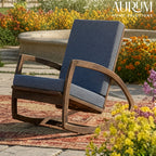 Serene Blue Cushioned Wooden Rocking Chair with Walnut Finish