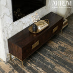 Modern Mango Wood TV Console with Brass Accents