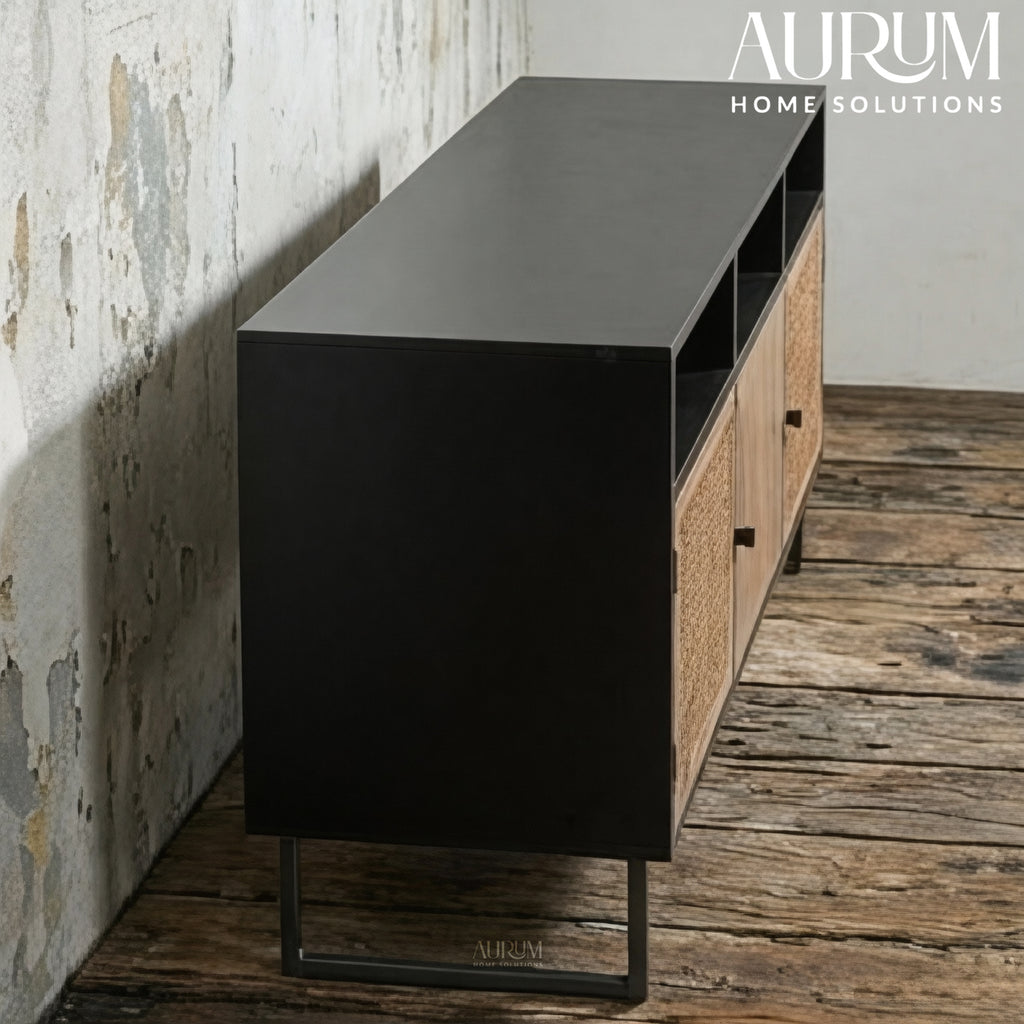 Coastal Charm TV Stand in Wood and Rattan