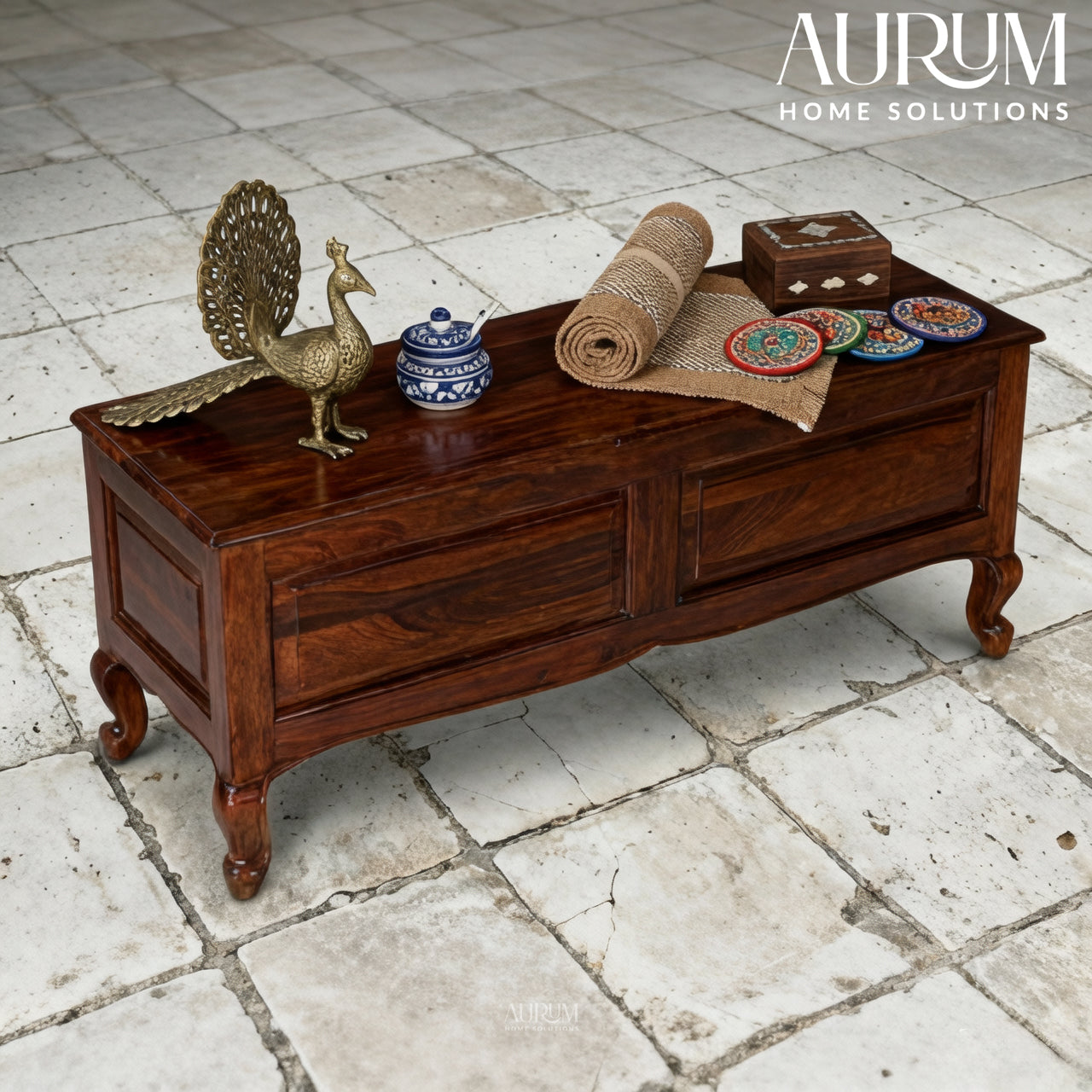 Solid Sheesham Wood Trunk in Honey Oak Tone
