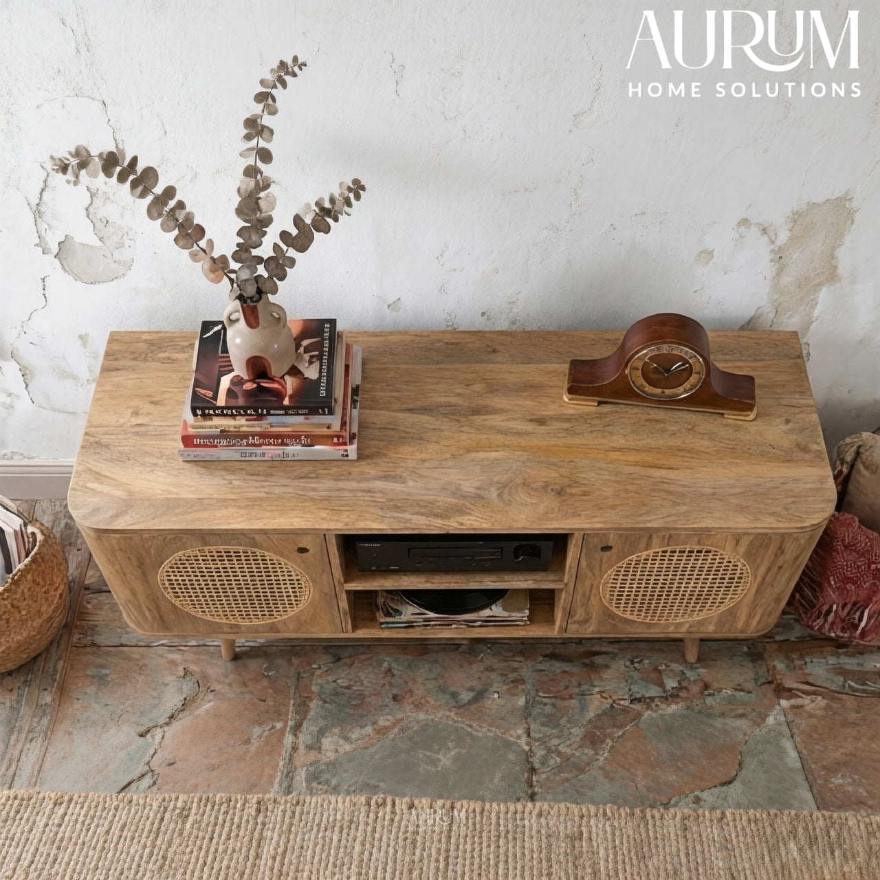 Compact Elegance Mango Wood Media Console