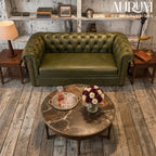 Brand New Olive Green Genuine Leather Chesterfield 2-Seater Sofa