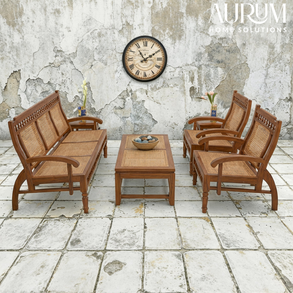 Teakwood Classic Cane Back Sofa Set – Set of 3