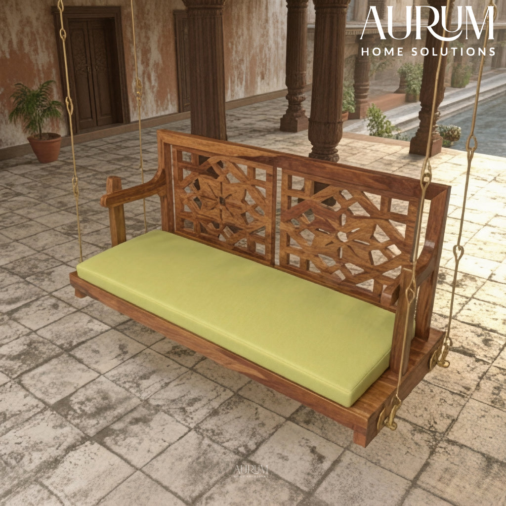 Fusion Flowered Carved Back Sheesham Wood Swing for Home