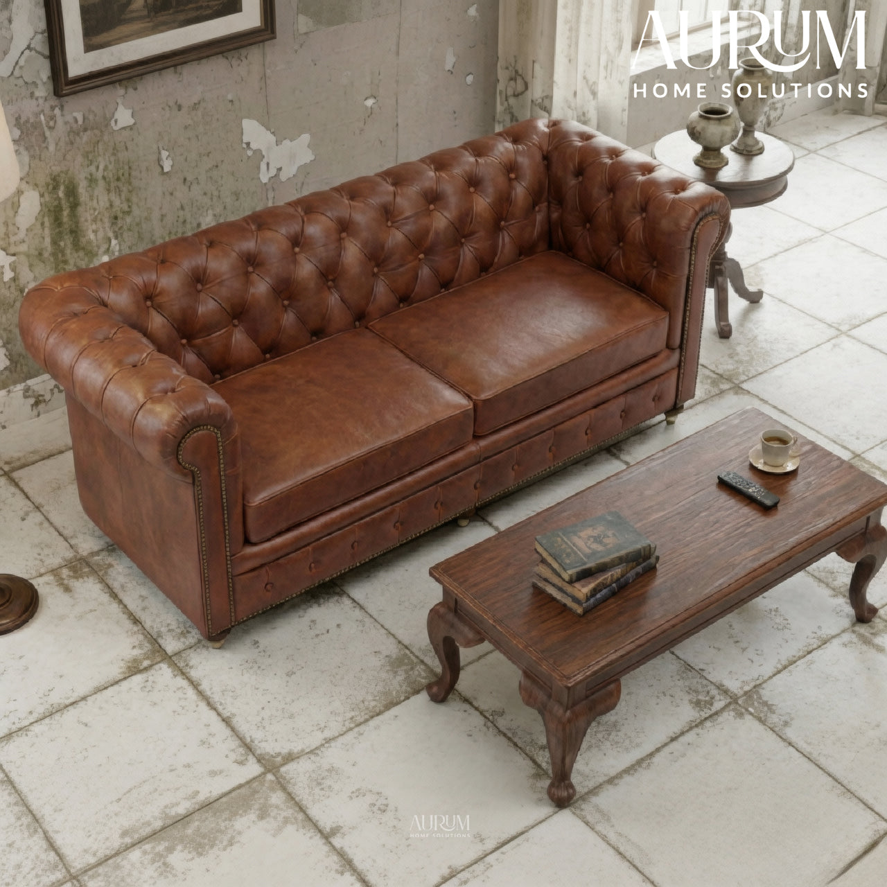 Brand New Luxury Brown Leather Chesterfield 3-Seater Sofa