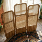 Room Partition Rattan Privacy Screen with Folding Panels