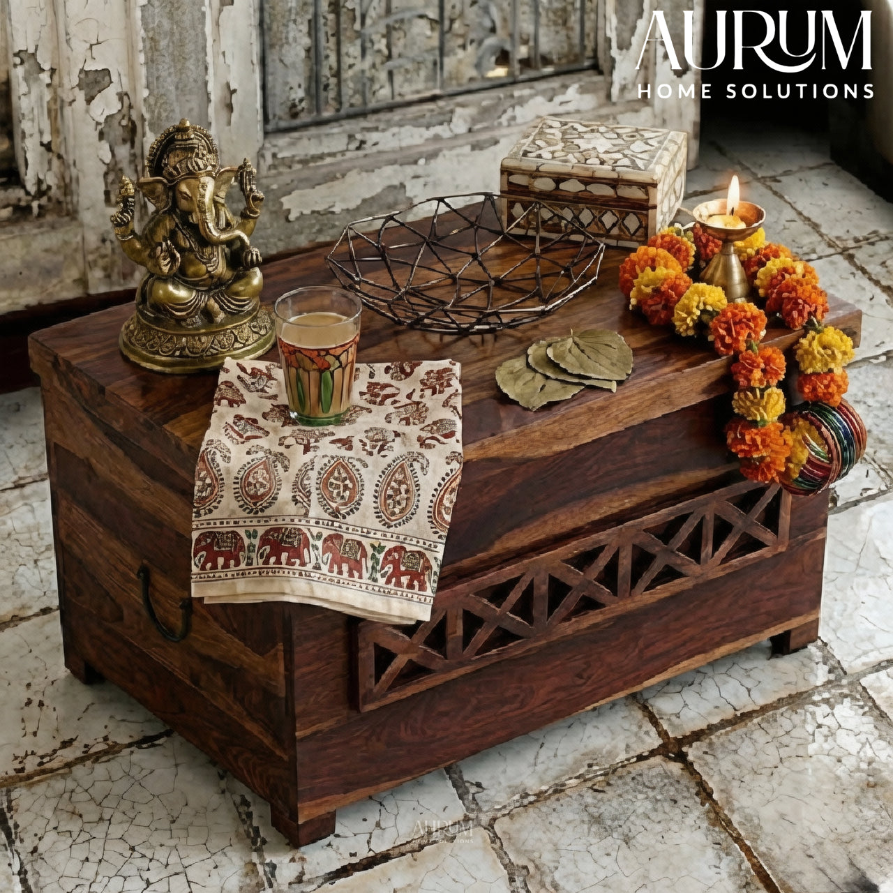 Teak Glow Sheesham Wood Linen Chest