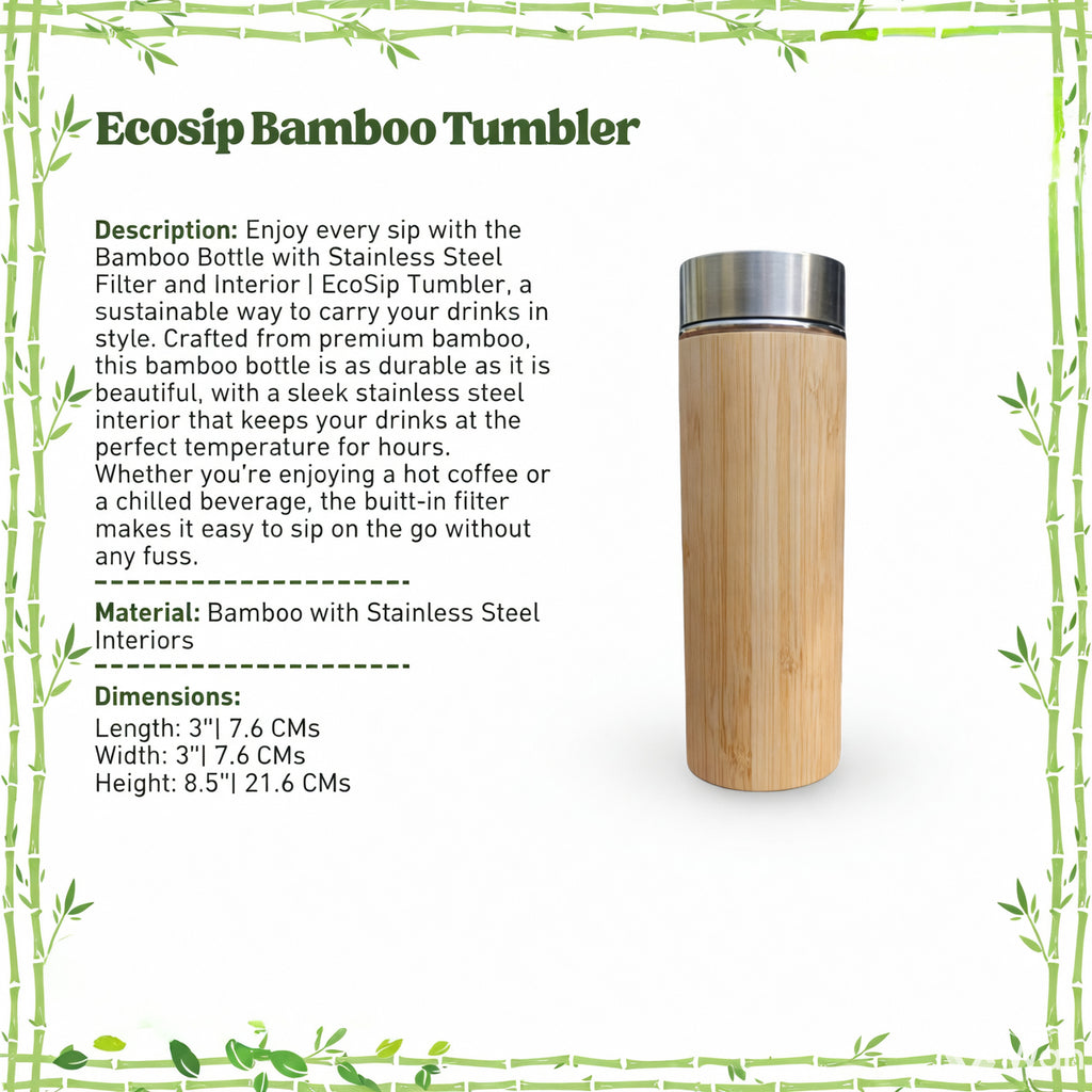Bamboo Bottle with Stainless Steel Filter and Interior | EcoSip Tumbler