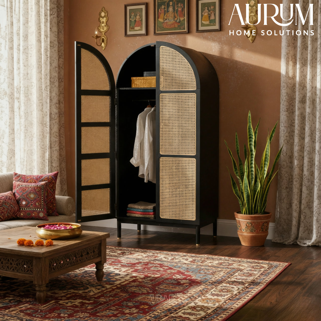 Victorian Rattan Wardrobe In Black