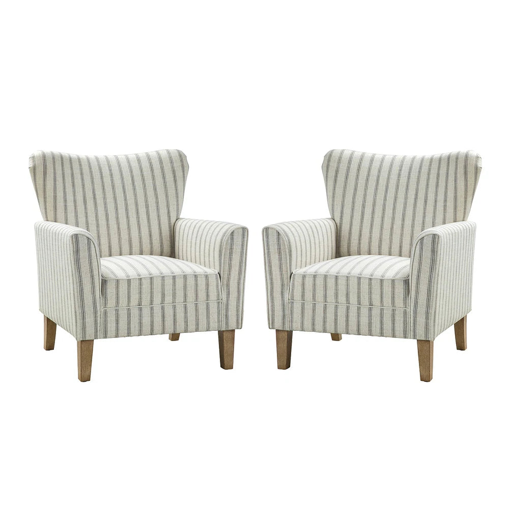 Farmhouse Striped Wingback Chairs – Set of 2
