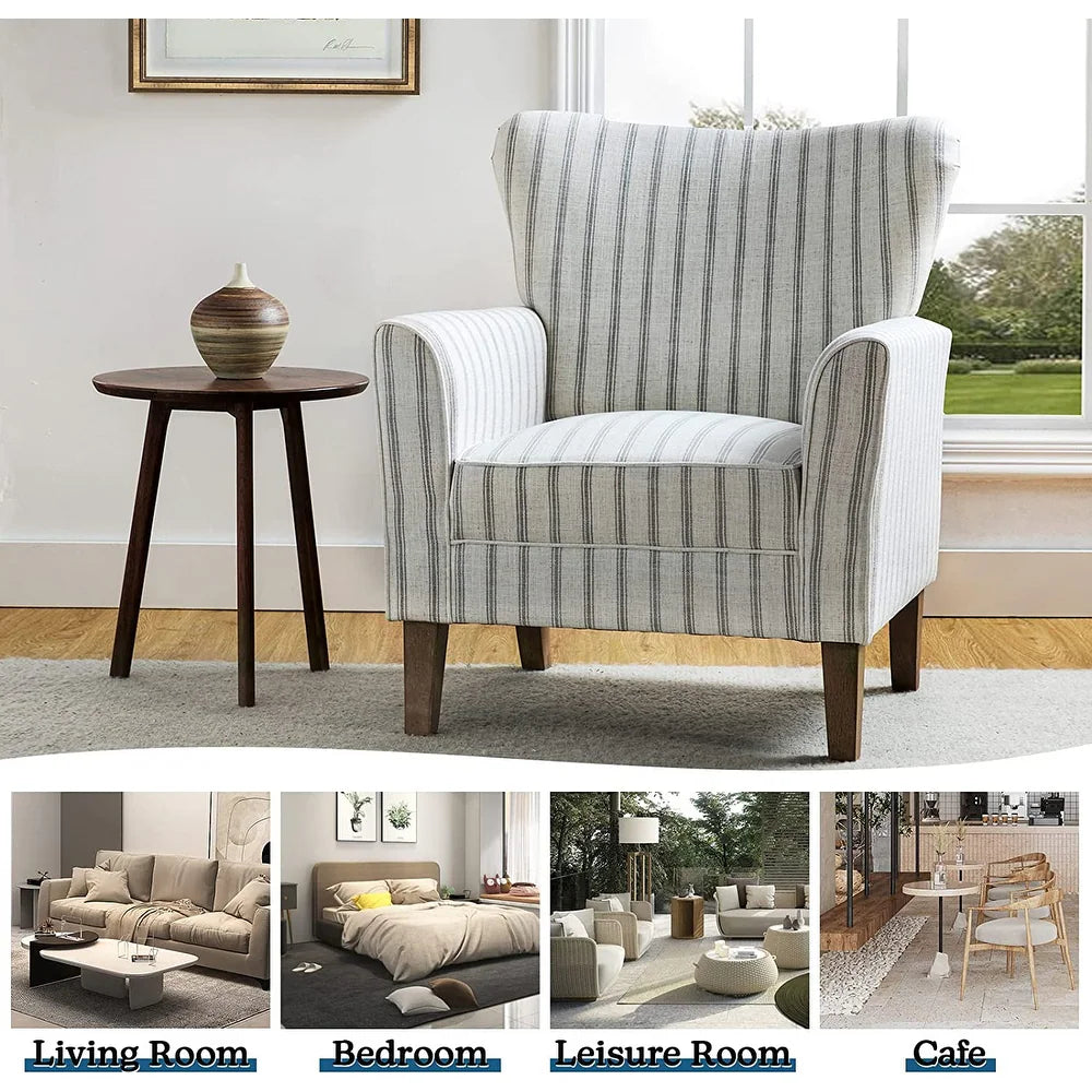 Farmhouse Striped Wingback Chairs – Set of 2