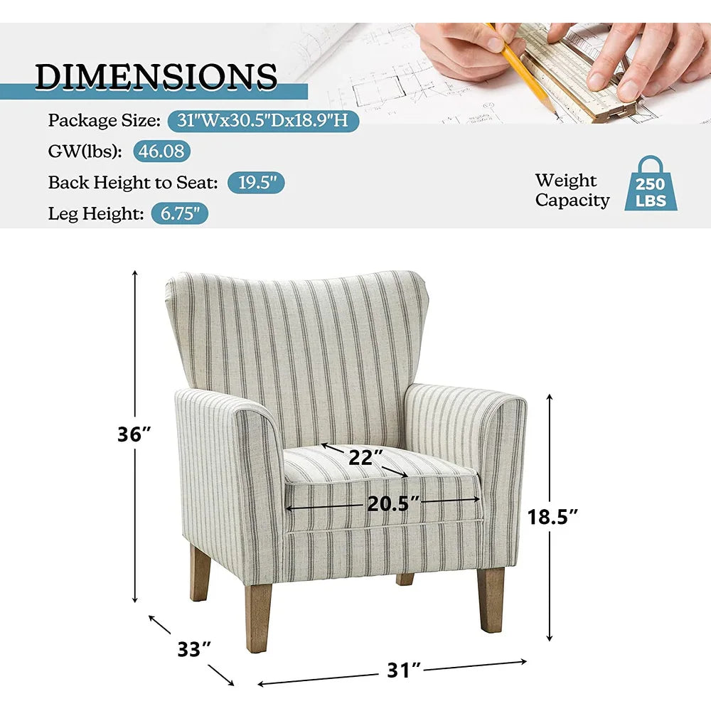 Farmhouse Striped Wingback Chairs – Set of 2