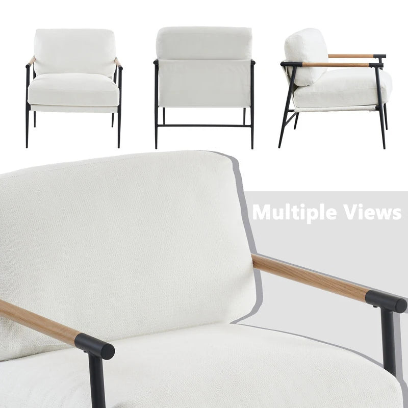 Upholstered White Accent Chair with Metal Legs & Arms