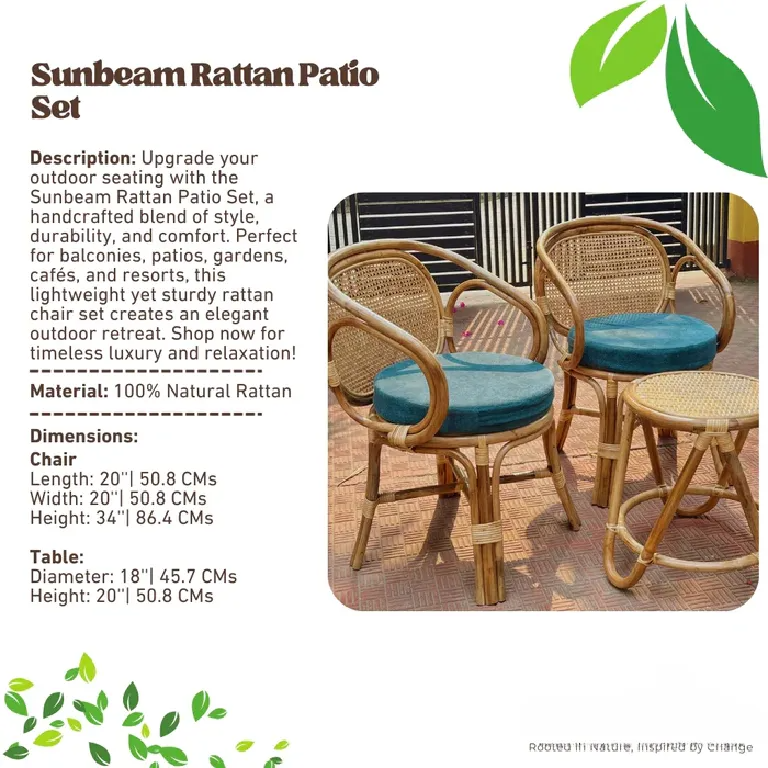 Rattan Patio Set | Sunbeam Handwoven Outdoor Seating for Balcony & Garden