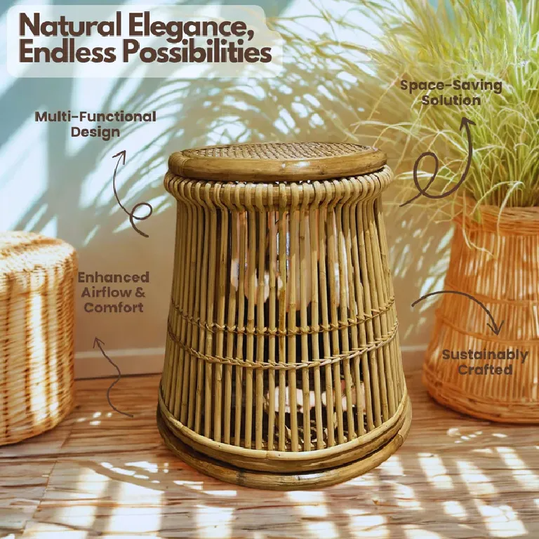 Moonshine Cane Stool with Cylindrical Design for Indoor and Outdoor Seating