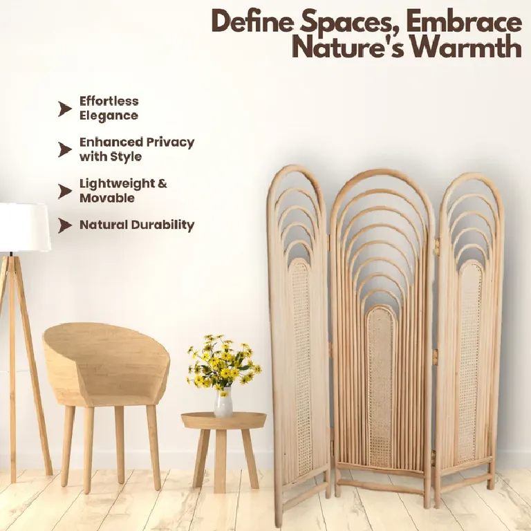 Serene Rattan Room Divider with Folding Panels