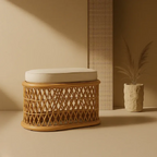 Cane Stool with Blissful Bohemian Rattan Weave for Indoor Use