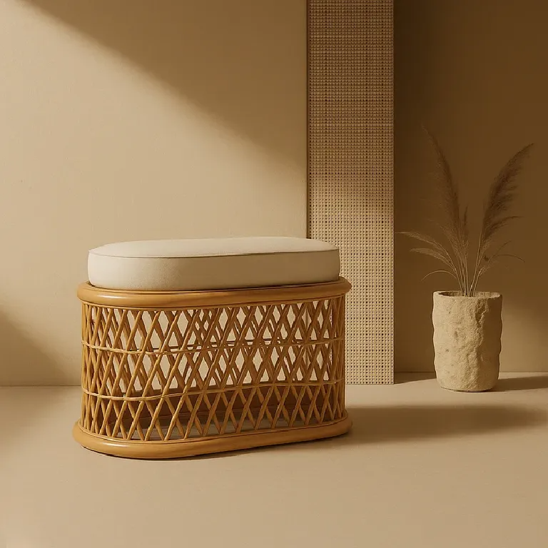 Cane Stool with Blissful Bohemian Rattan Weave for Indoor Use