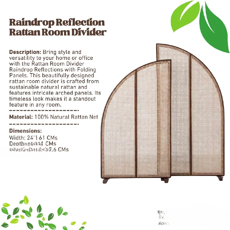 Rattan Room Divider Raindrop Reflections with Folding Panels (Per Panel)