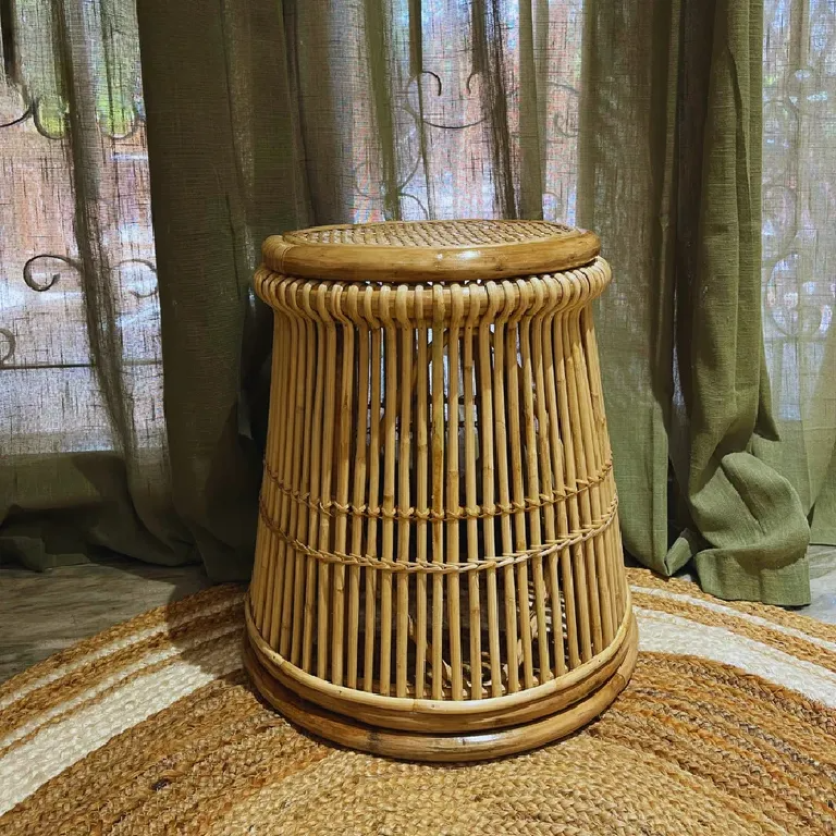 Moonshine Cane Stool with Cylindrical Design for Indoor and Outdoor Seating