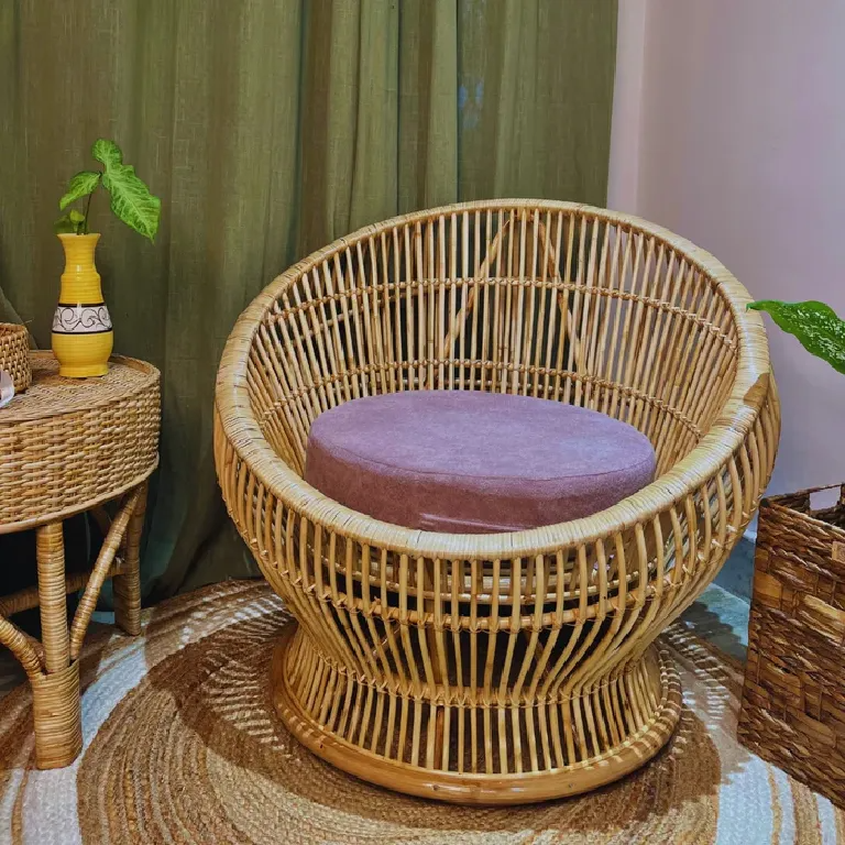 Single Round Sofa Retreat in Natural Rattan for Indoor & Outdoor