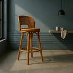 Cane Bar Chair with Coastal Woven Backrest for Interiors