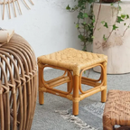 Rattan Stool with Natural Nook Weave for Indoor Spaces