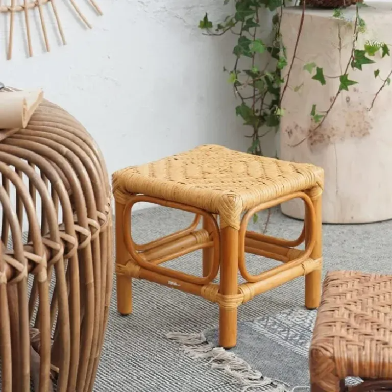 Rattan Stool with Natural Nook Weave for Indoor Spaces
