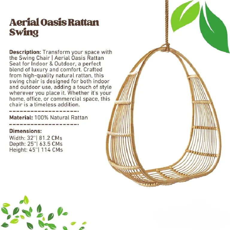 Swing Chair | Aerial Oasis Rattan Seat for Indoor & Outdoor