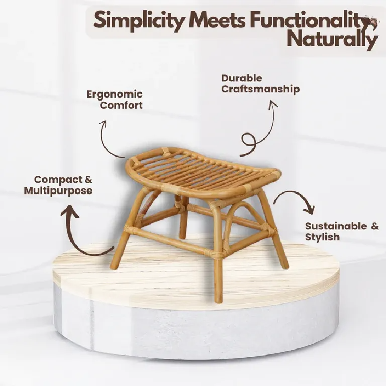 Cane Stool with Serene Rattan Weave for Indoor Use