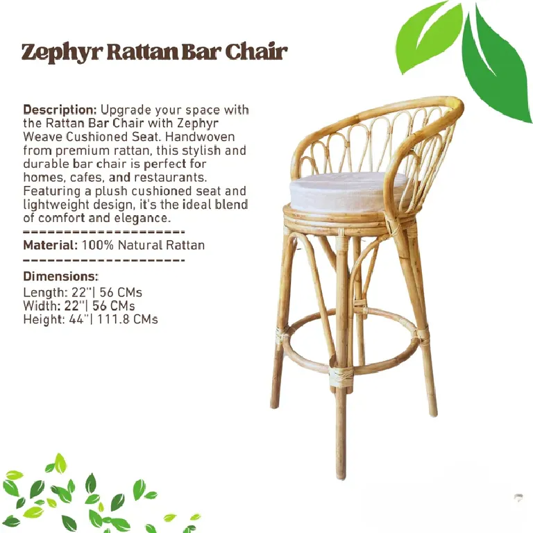 Rattan Bar Chair with Zephyr Weave Cushioned Seat