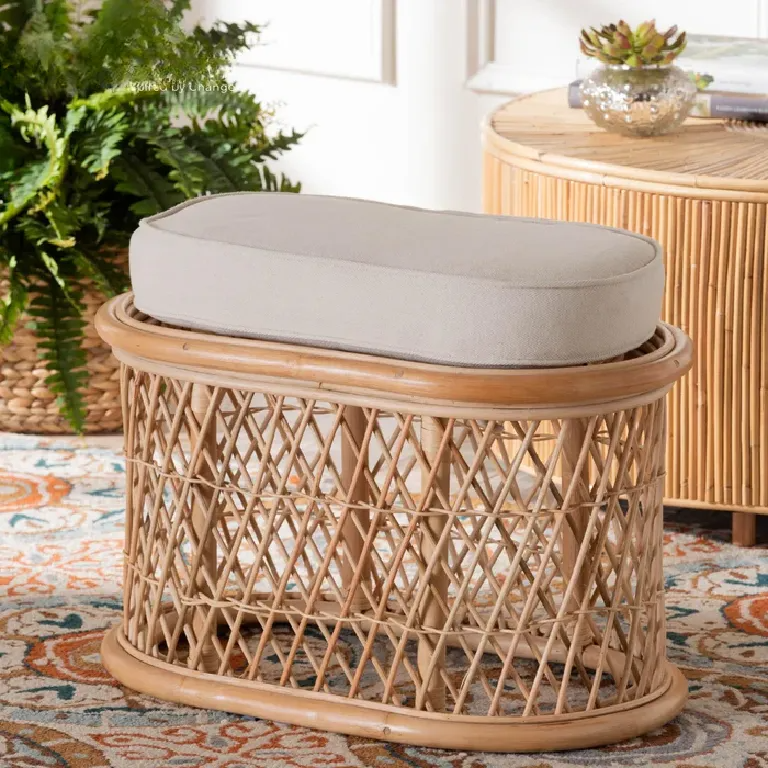 Cane Stool with Blissful Bohemian Rattan Weave for Indoor Use