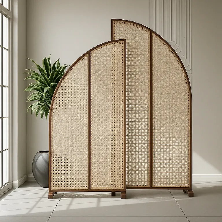 Rattan Room Divider Raindrop Reflections with Folding Panels (Per Panel)