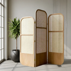 Room Partition Rattan Privacy Screen with Folding Panels