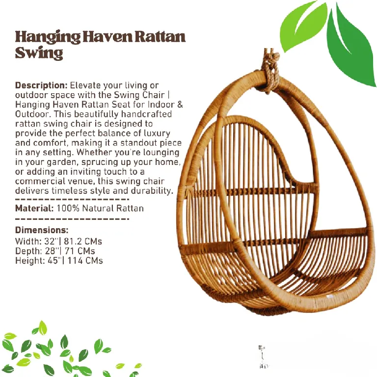 Swing Chair | Hanging Haven Rattan Seat for Indoor & Outdoor