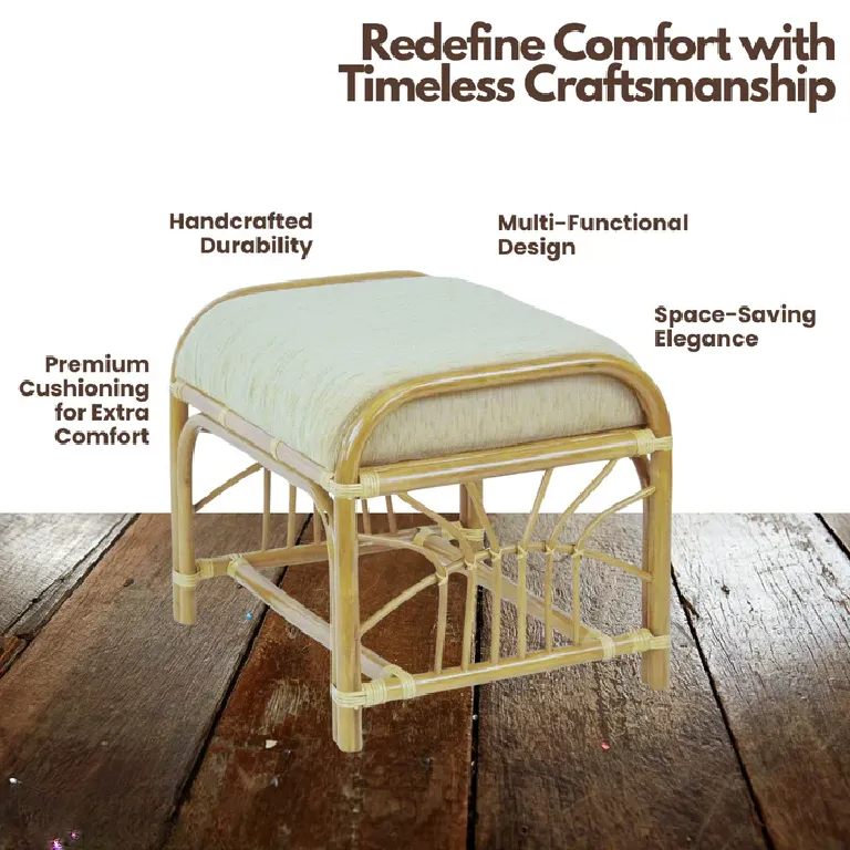 Cane Stool with Tranquil Rattan Design for Indoor Footrest