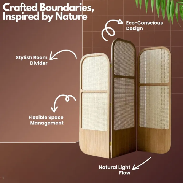 Room Partition Rattan Privacy Screen with Folding Panels