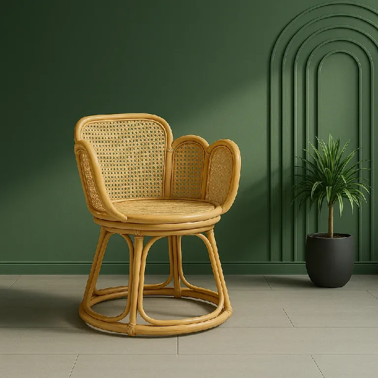 Modern Chair with Rattan Petal Design for Indoor Spaces