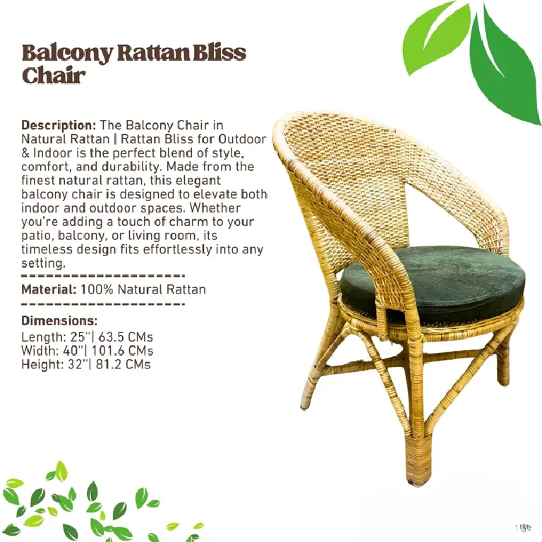 Balcony Chair in Natural Rattan | Rattan Bliss for Outdoor & Indoor