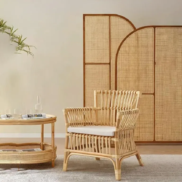 Rattan Room Divider Veil with Natural Cane Panels (Per Panel)